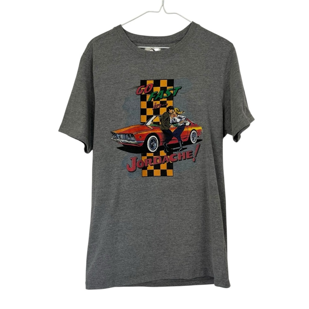Vintage Jordache “Go Fast” Graphic Tee Gray Single Stitch T-Shirt Size Medium